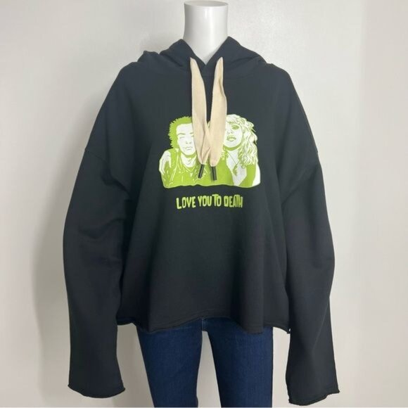 SANDRINE ROSE Oversized Raw Edge Hoodie In Black - L - Picture 2 of 8